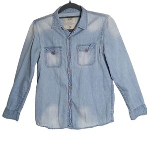 Kids Light‎ Blue Denim Button-Up Shirt Sz 12